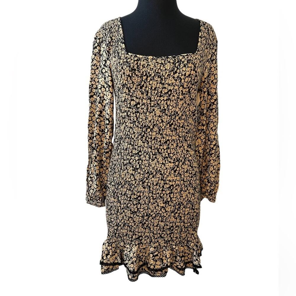 Lost + Wander Mini Dress Pick Me Golden Hour Long Sleeve Floral Smocked Size M - Picture 2 of 16